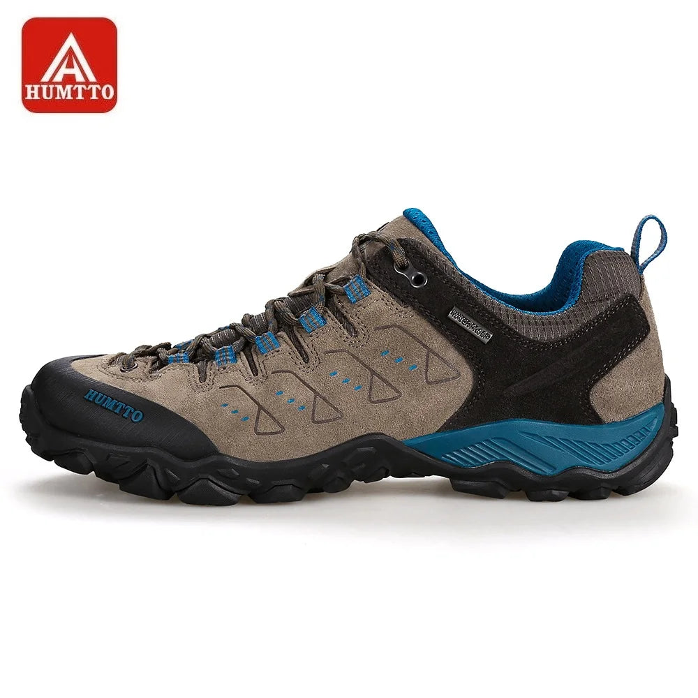 HUMTTO Men's Hiking Shoes Outdoor Mountains Trekking Leather Shoes Breathable Lace-up Shock Absorbing Sneakers