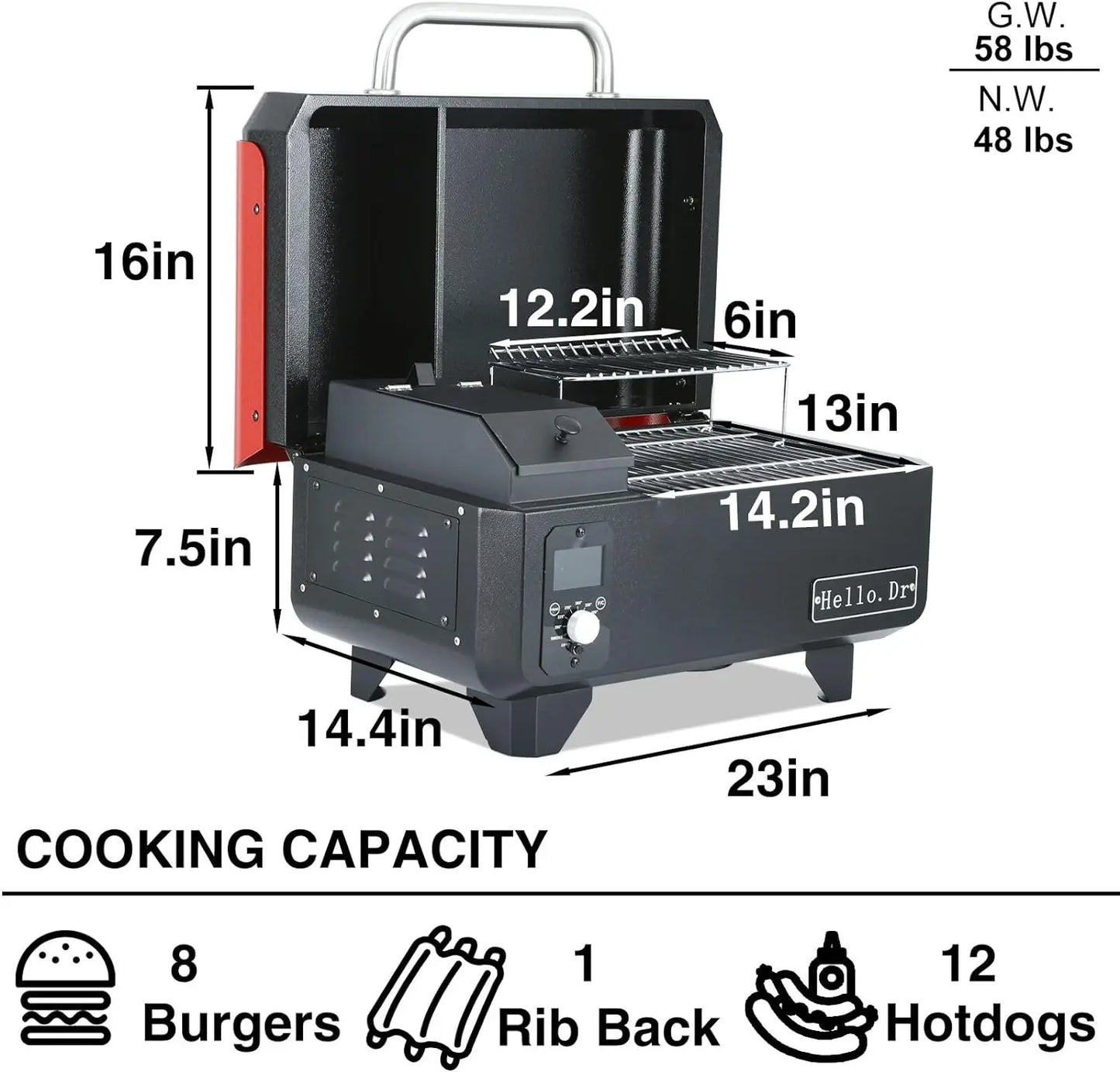 Portable Wood Pellet Grill and Smoker,Electric Outdoor 8 in 1 Tabletop Grills for RV Camping Tailgating RV Cooking BBQ