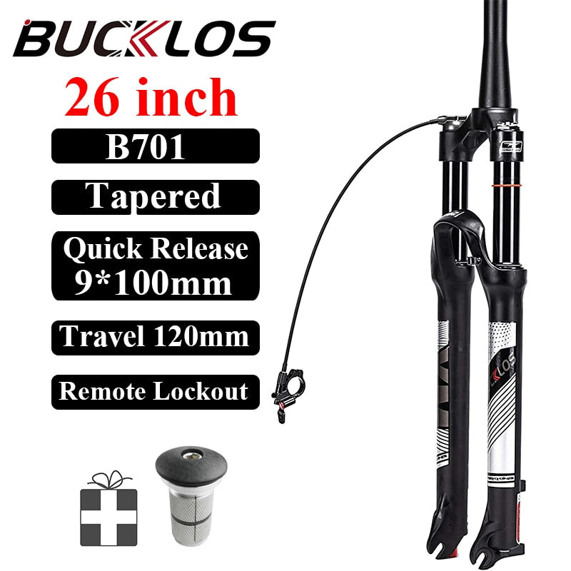 BUCKLOS 26/27.5/29er MTB Fork 120mm 140mm Bicycle Air Suspension Fork Straight/Tapered Mountain Bike Fork Quick Release RL/LO