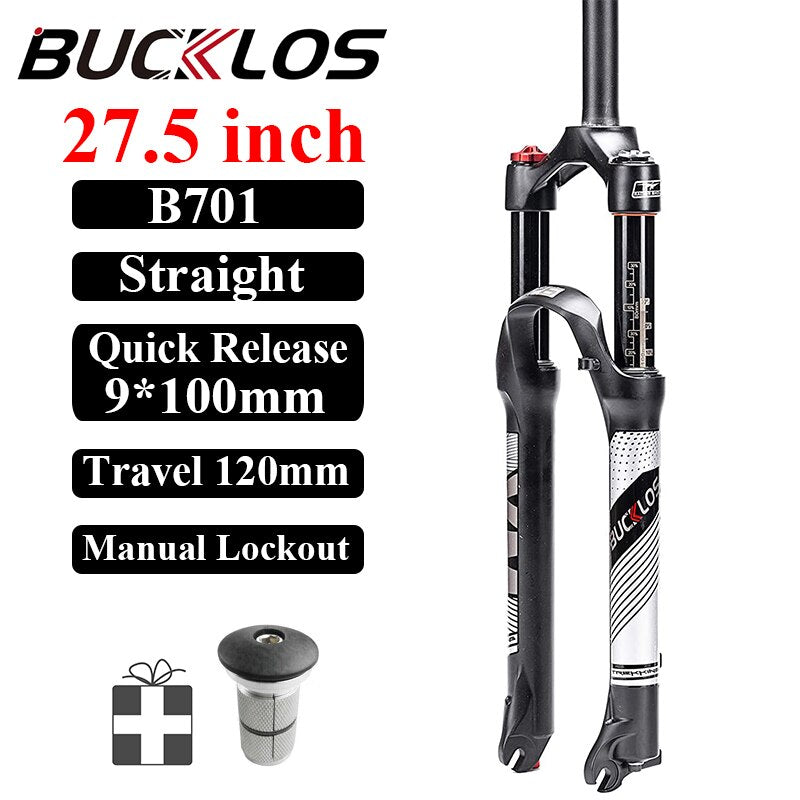 BUCKLOS 26/27.5/29er MTB Fork 120mm 140mm Bicycle Air Suspension Fork Straight/Tapered Mountain Bike Fork Quick Release RL/LO