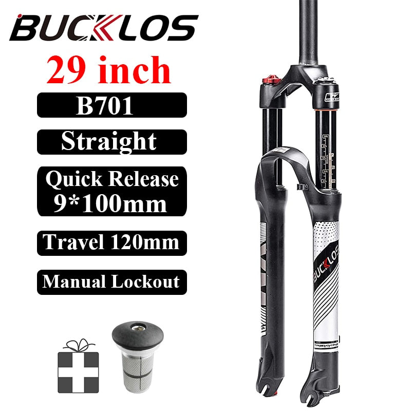 BUCKLOS 26/27.5/29er MTB Fork 120mm 140mm Bicycle Air Suspension Fork Straight/Tapered Mountain Bike Fork Quick Release RL/LO