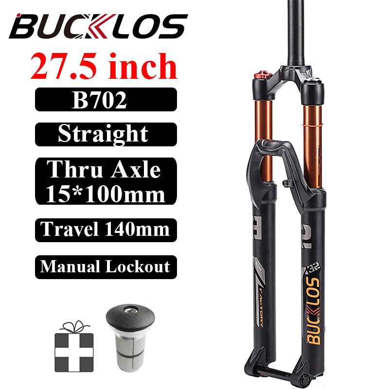 BUCKLOS 26/27.5/29er MTB Fork 120mm 140mm Bicycle Air Suspension Fork Straight/Tapered Mountain Bike Fork Quick Release RL/LO