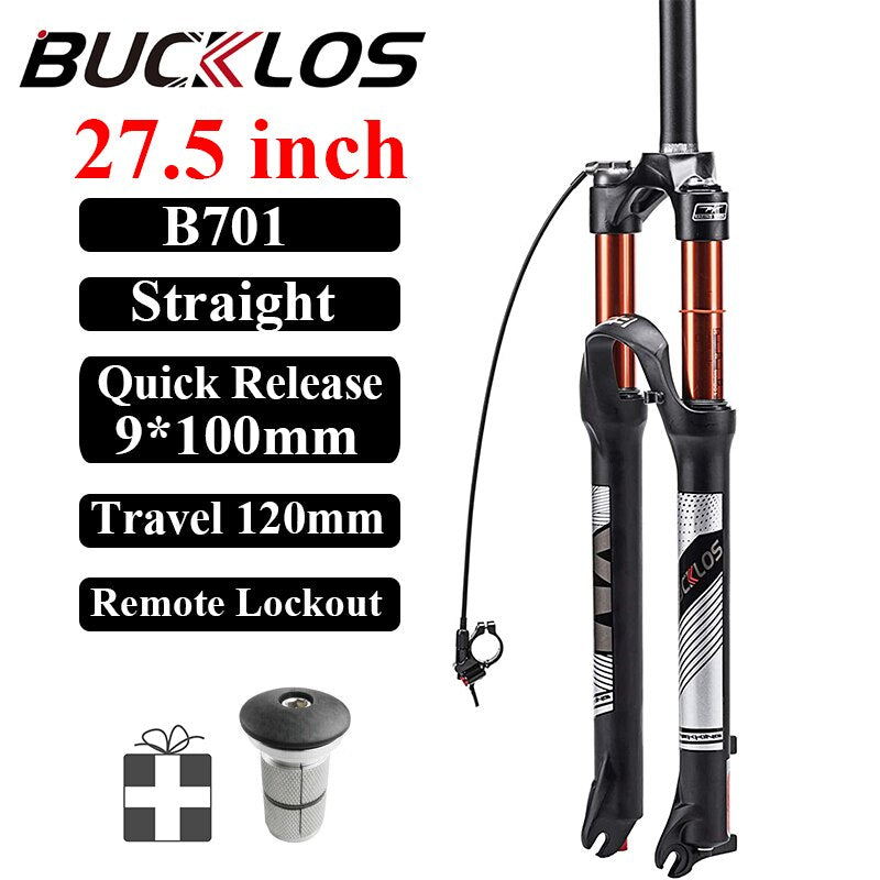 BUCKLOS 26/27.5/29er MTB Fork 120mm 140mm Bicycle Air Suspension Fork Straight/Tapered Mountain Bike Fork Quick Release RL/LO