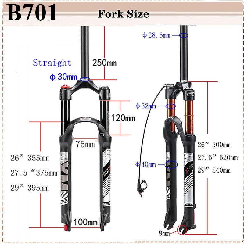 BUCKLOS 26/27.5/29er MTB Fork 120mm 140mm Bicycle Air Suspension Fork Straight/Tapered Mountain Bike Fork Quick Release RL/LO