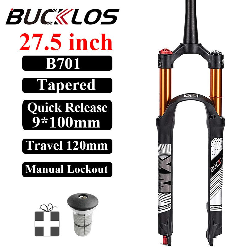 BUCKLOS 26/27.5/29er MTB Fork 120mm 140mm Bicycle Air Suspension Fork Straight/Tapered Mountain Bike Fork Quick Release RL/LO