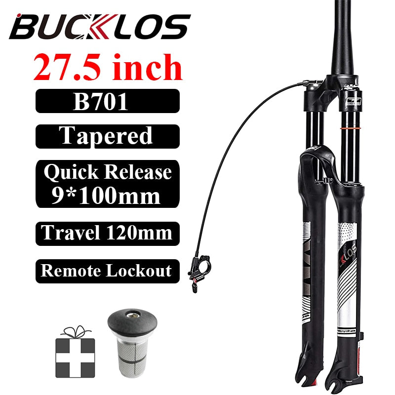 BUCKLOS 26/27.5/29er MTB Fork 120mm 140mm Bicycle Air Suspension Fork Straight/Tapered Mountain Bike Fork Quick Release RL/LO