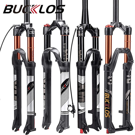 BUCKLOS 26/27.5/29er MTB Fork 120mm 140mm Bicycle Air Suspension Fork Straight/Tapered Mountain Bike Fork Quick Release RL/LO