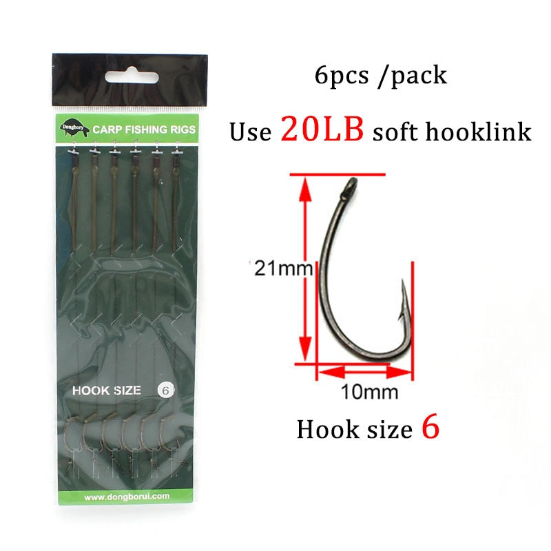 6pcs Ready Made Carp Fishing Hook Size 2#4#6#8 Fishing Tackle Equipment Accessories