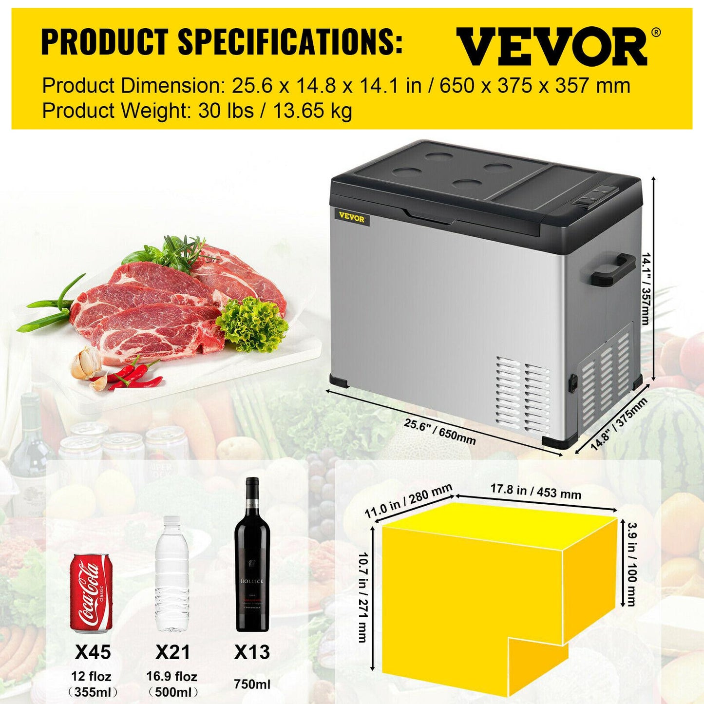 VEVOR 30L 40L 50L Mini Car Refrigerator Portable Fridge Freezer 12/24V DC 110-240 AC for Outdoors RV Boat Camping Traveling Use