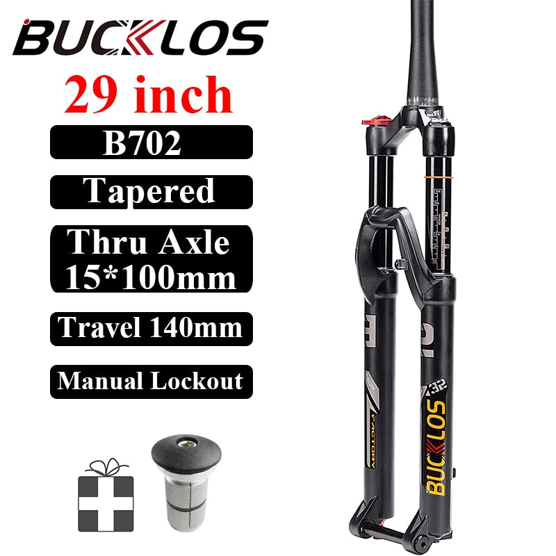 BUCKLOS 26/27.5/29er MTB Fork 120mm 140mm Bicycle Air Suspension Fork Straight/Tapered Mountain Bike Fork Quick Release RL/LO