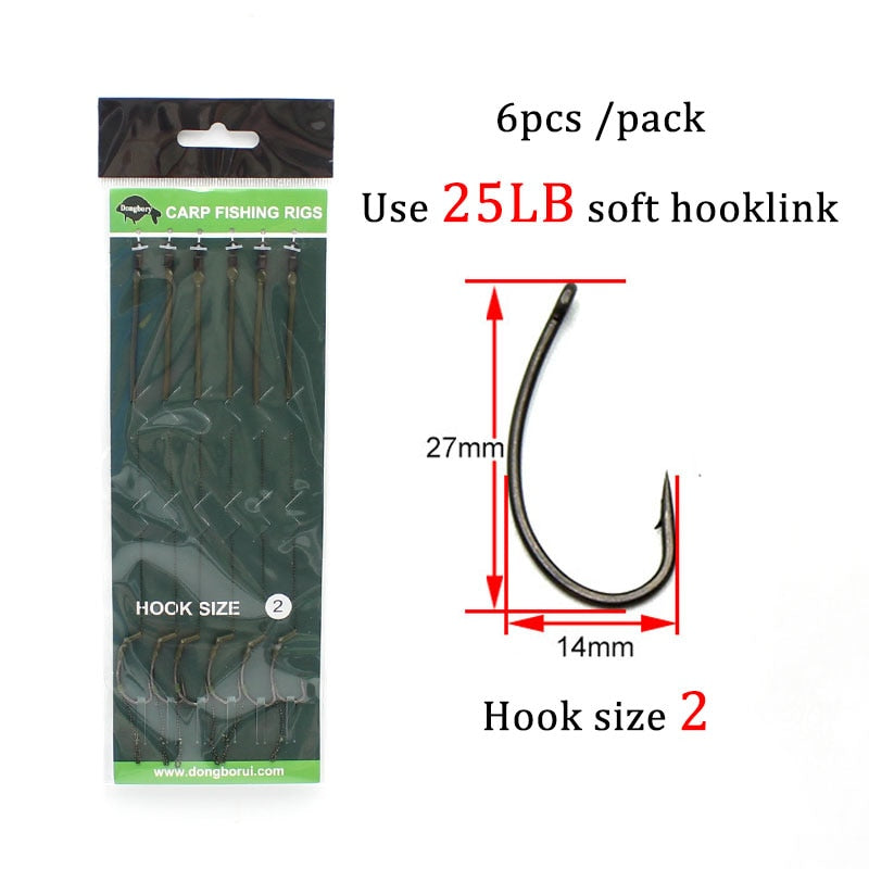 6pcs Ready Made Carp Fishing Hook Size 2#4#6#8 Fishing Tackle Equipment Accessories