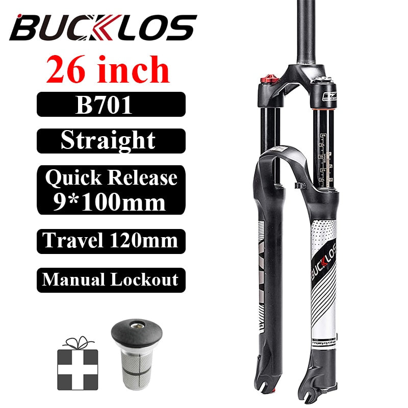 BUCKLOS 26/27.5/29er MTB Fork 120mm 140mm Bicycle Air Suspension Fork Straight/Tapered Mountain Bike Fork Quick Release RL/LO