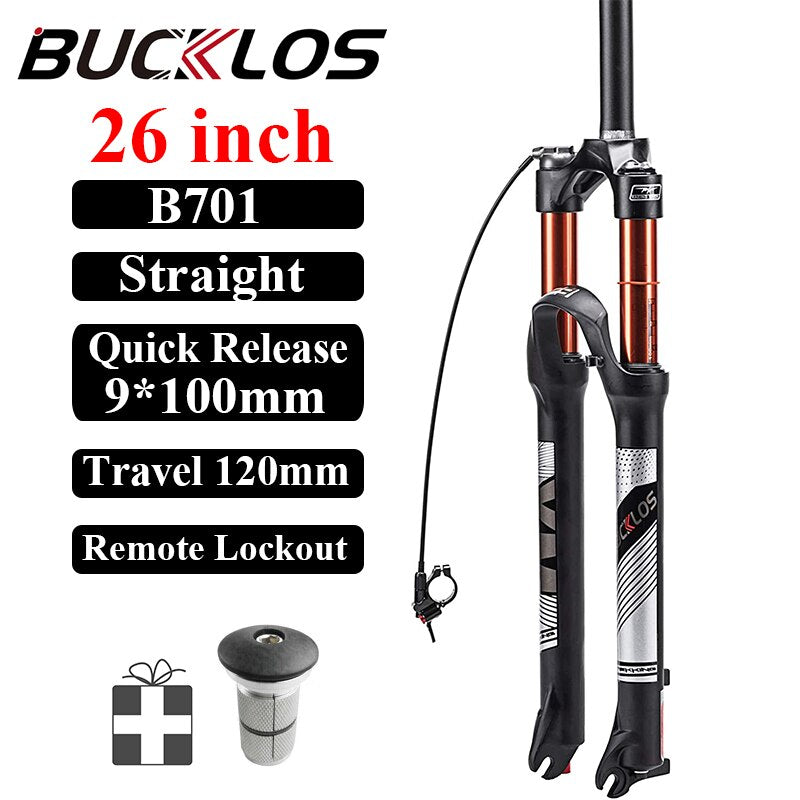 BUCKLOS 26/27.5/29er MTB Fork 120mm 140mm Bicycle Air Suspension Fork Straight/Tapered Mountain Bike Fork Quick Release RL/LO