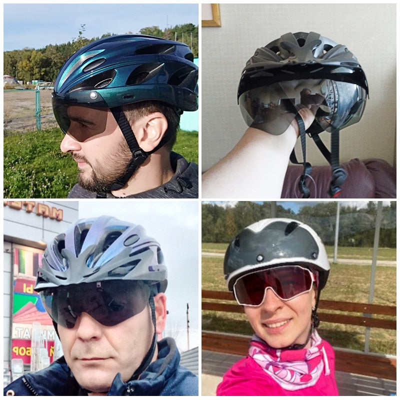 Bicycle Helmet Men EPS Integrally-molded Breathable Cycling Helmet Men Women Goggles Lens Aero MTB Road Bike Helmet