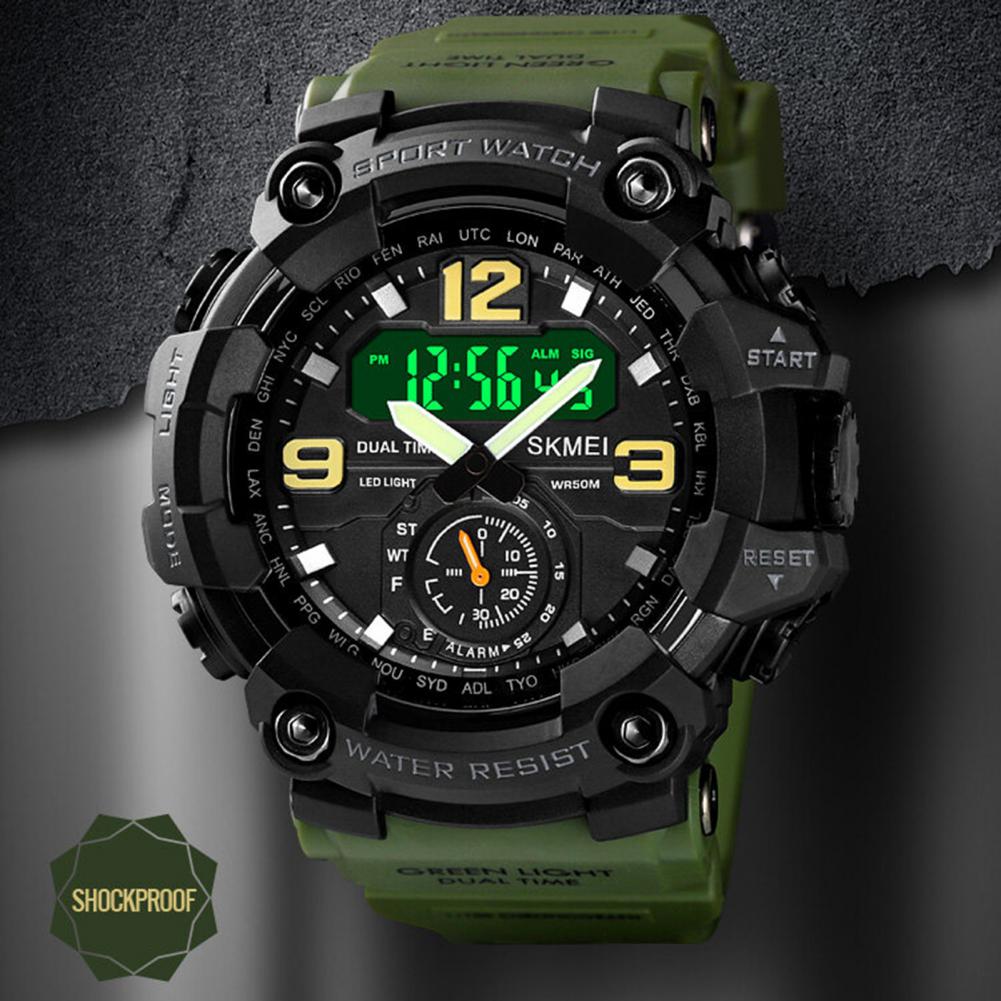 Mens Army Watch With Compass Quartz Military look LED Digital Waterproof Relogio Masculino