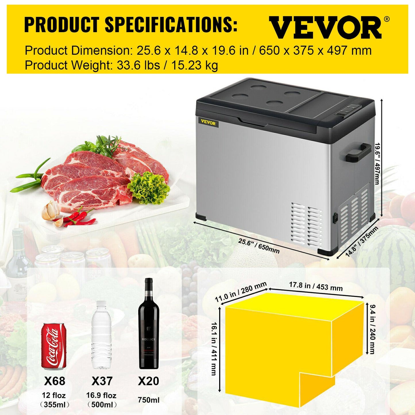 VEVOR 30L 40L 50L Mini Car Refrigerator Portable Fridge Freezer 12/24V DC 110-240 AC for Outdoors RV Boat Camping Traveling Use