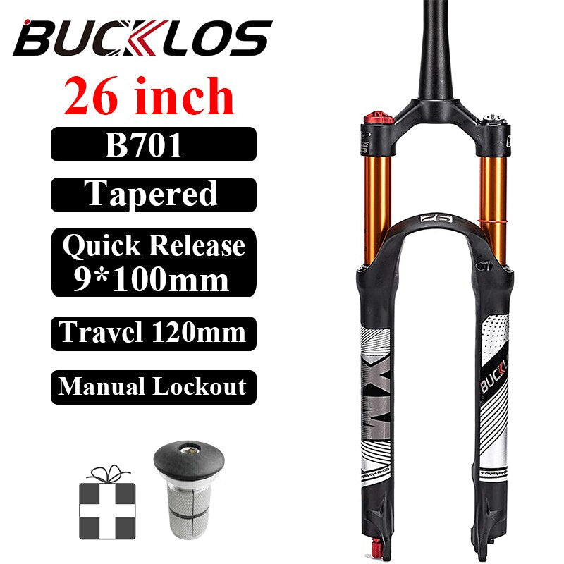 BUCKLOS 26/27.5/29er MTB Fork 120mm 140mm Bicycle Air Suspension Fork Straight/Tapered Mountain Bike Fork Quick Release RL/LO