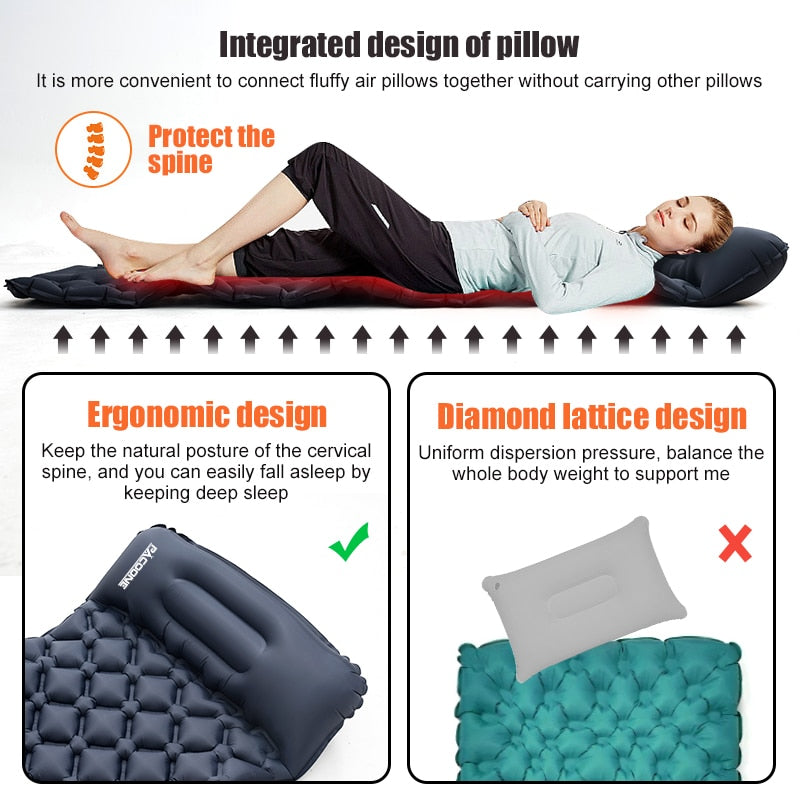 PACOONE Inflate Mattress with Pillows Ultralight Air Mat Travel Hiking New